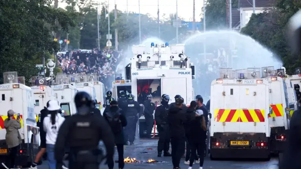 Water cannons were used during the latest unrest following a knife attack in Belfast — BBC
