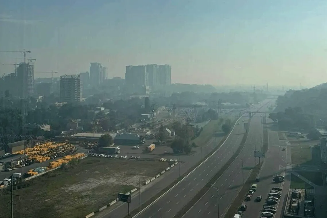 Kyiv was shrouded in thick smog with a pungent smell of burning