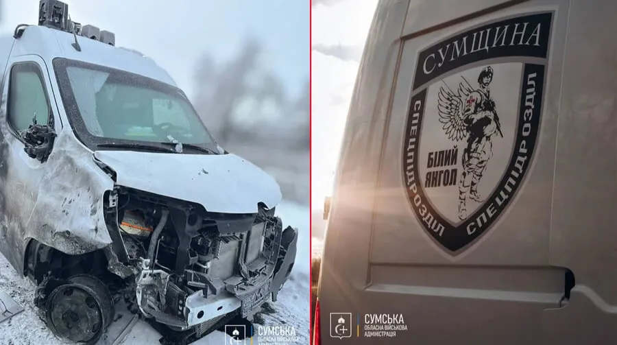 Російський дрон атакував евакуаційне авто спецпідрозділу «Білий янгол» на Сумщині