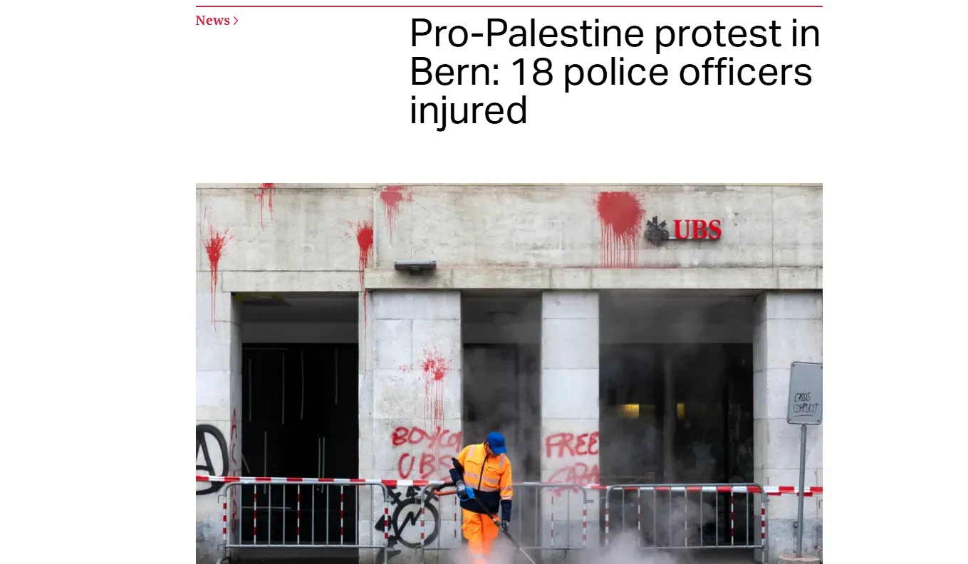 Pro-palestyński protest w Bernie ranił 18 policjantów — Swiss Info