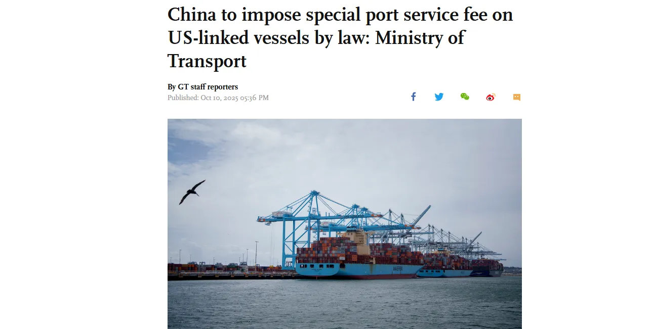 Chiny wprowadzają specjalną opłatę dla amerykańskich statków – Global Times