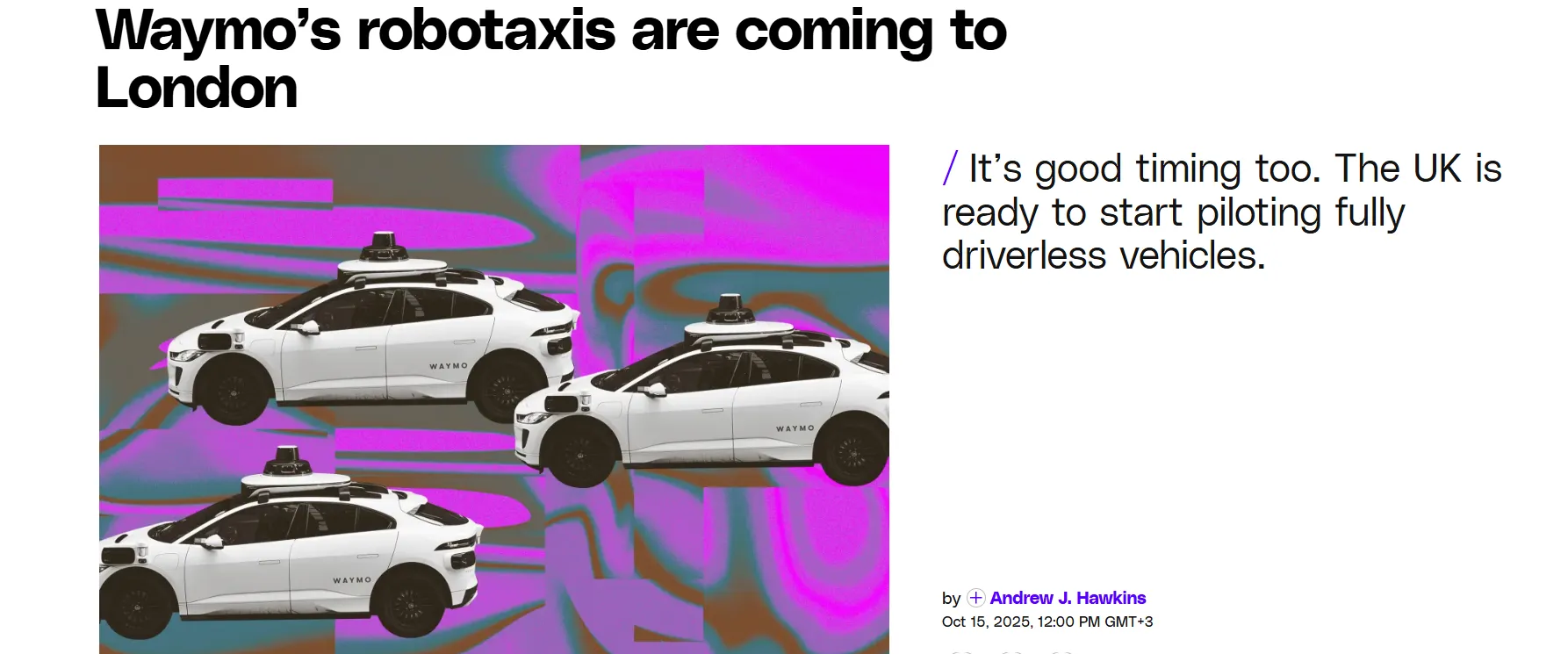 Waymo планує запуск роботаксі в Лондоні весною 2026-го — The Verge