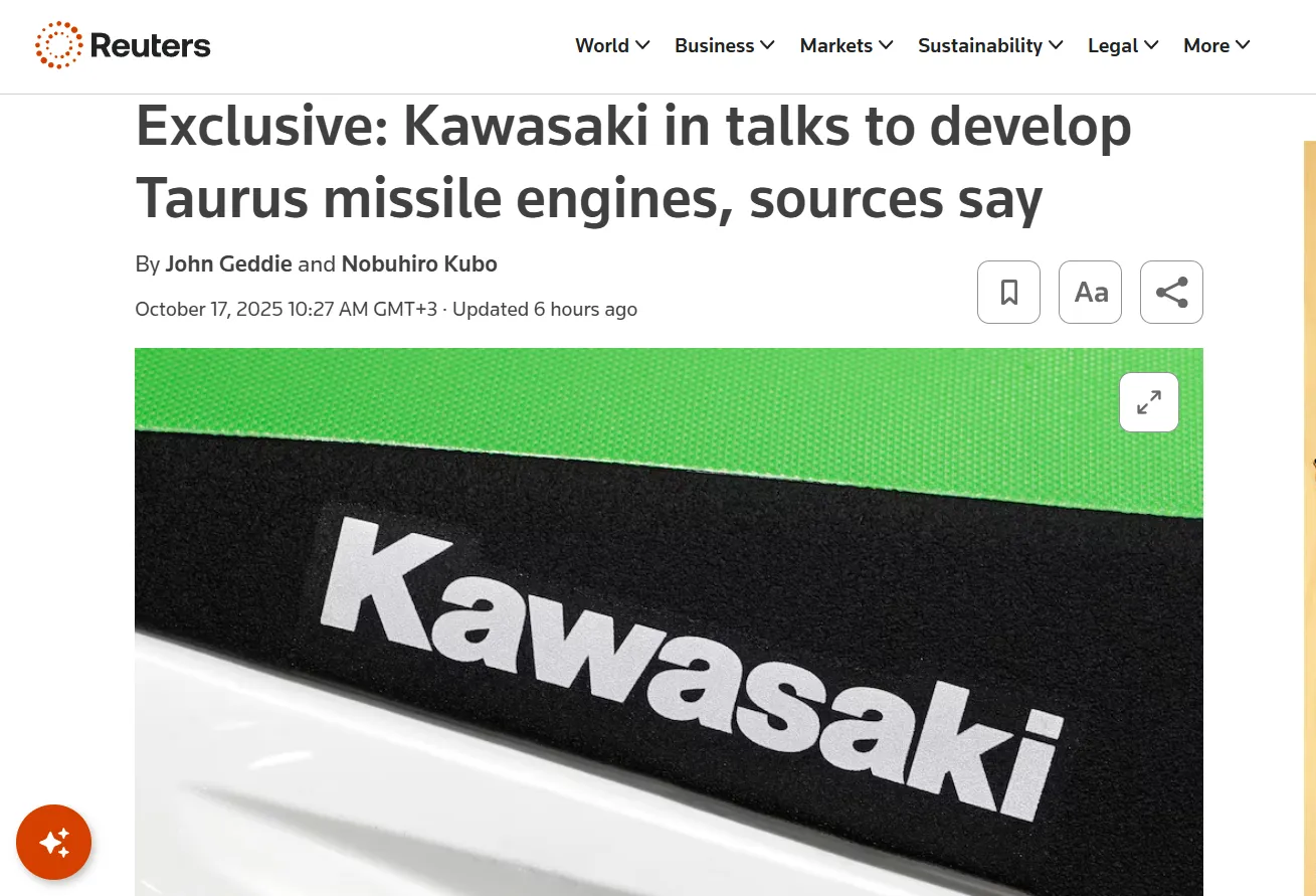 Japońska Kawasaki dołączy do opracowywania silników dla niemieckich rakiet „Taurus” — Reuters