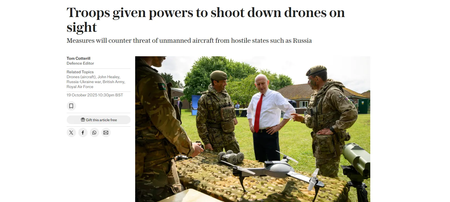 Британським військовим дозволять одразу збивати дрони — The Telegraph Британським військовим дозволять одразу збивати дрони — The Telegraph
