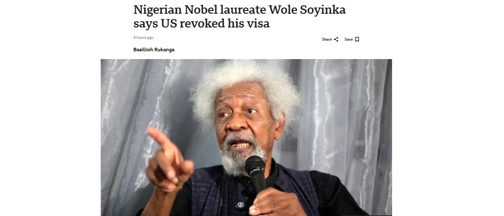 USA unieważniły wizę nigeryjskiemu laureatowi Nagrody Nobla, który krytykował Trumpa — BBC USA unieważniły wizę nigeryjskiemu laureatowi Nagrody Nobla, który krytykował Trumpa — BBC