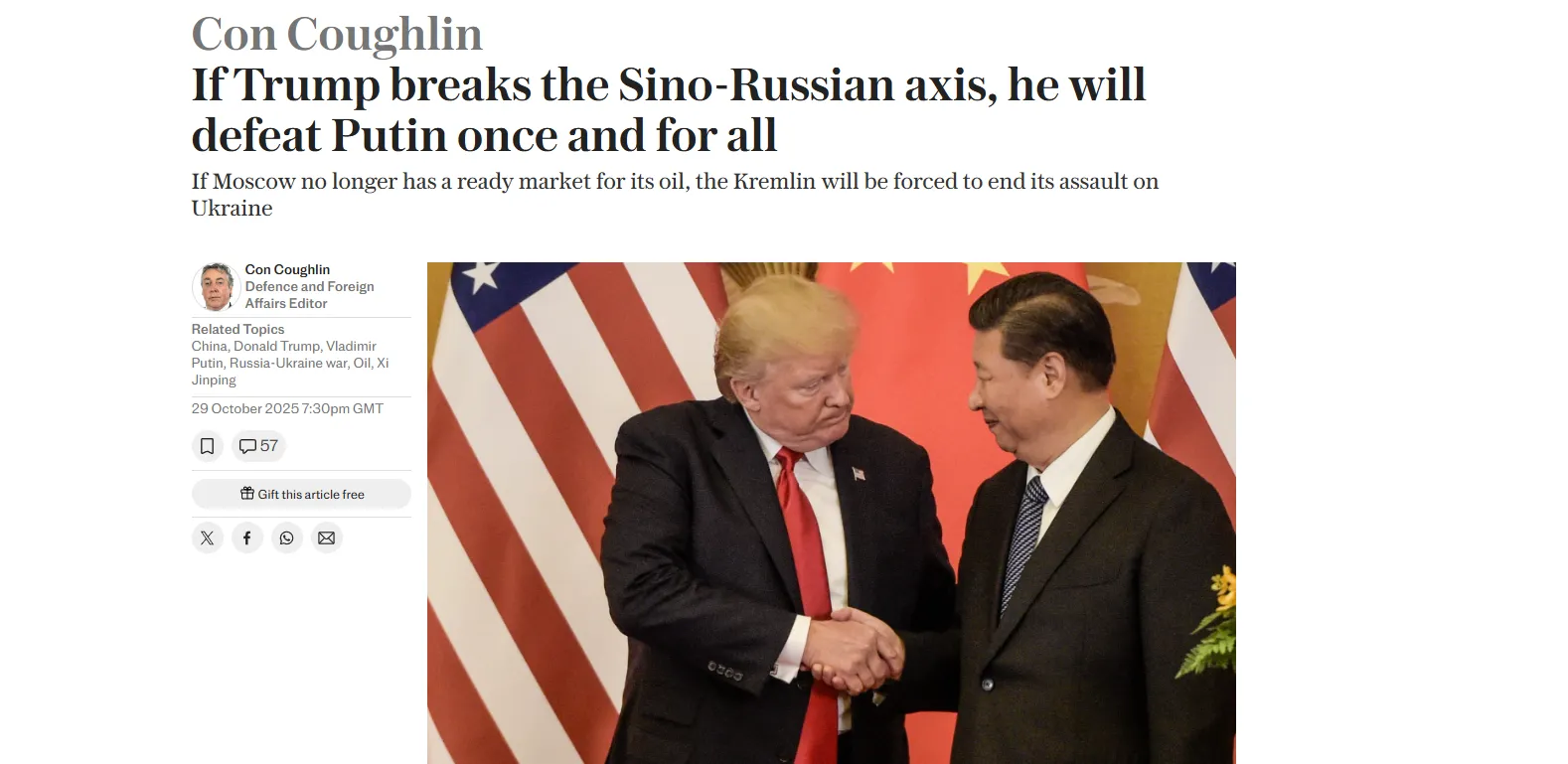 Трамп прагне послабити зв'язки Пекіна з Москвою — The Telegraph Трамп прагне послабити зв'язки Пекіна з Москвою — The Telegraph