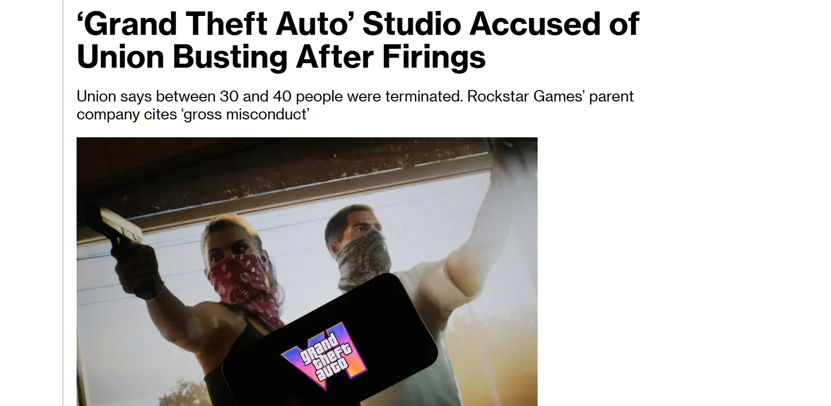 Розробників GTA 6 звинуватили у незаконному звільненні працівників — Bloomberg Розробників GTA 6 звинуватили у незаконному звільненні працівників — Bloomberg