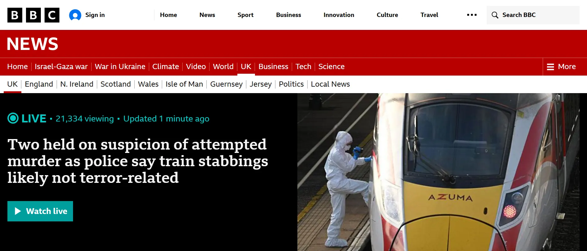 У Британії затримали двох підозрюваних у різанині в поїзді — BBC