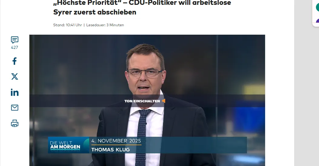 CDU/CSU w Niemczech domaga się przyspieszenia deportacji syryjskich migrantów — Die Welt