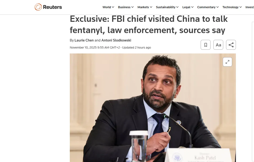 Директор ФБР здійснив таємну поїздку до Китаю через проблему фентанілу — Reuters