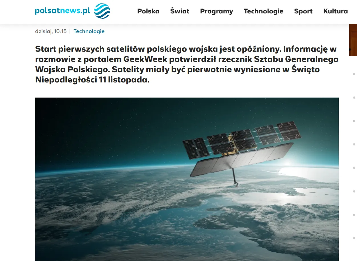 Запуск польських військових супутників перенесено — Polsat News