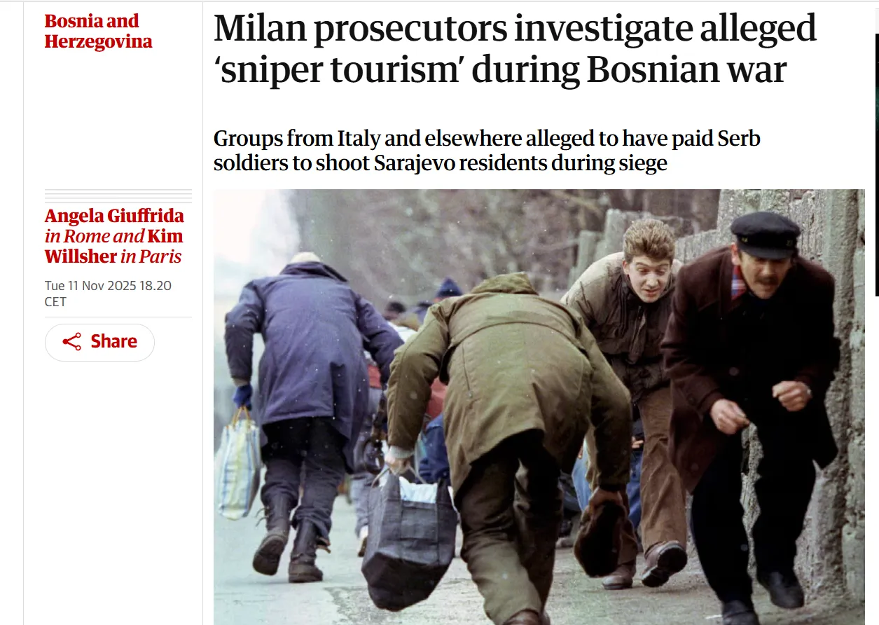 Мілан розслідує «снайперський туризм» під час облоги Сараєва — Guardian