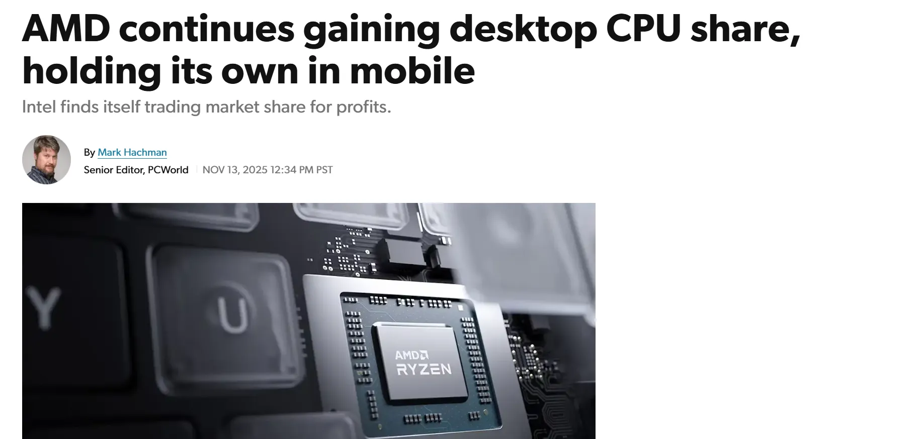 AMD відбирає ринок настільних процесорів у Intel​ — PCWorld