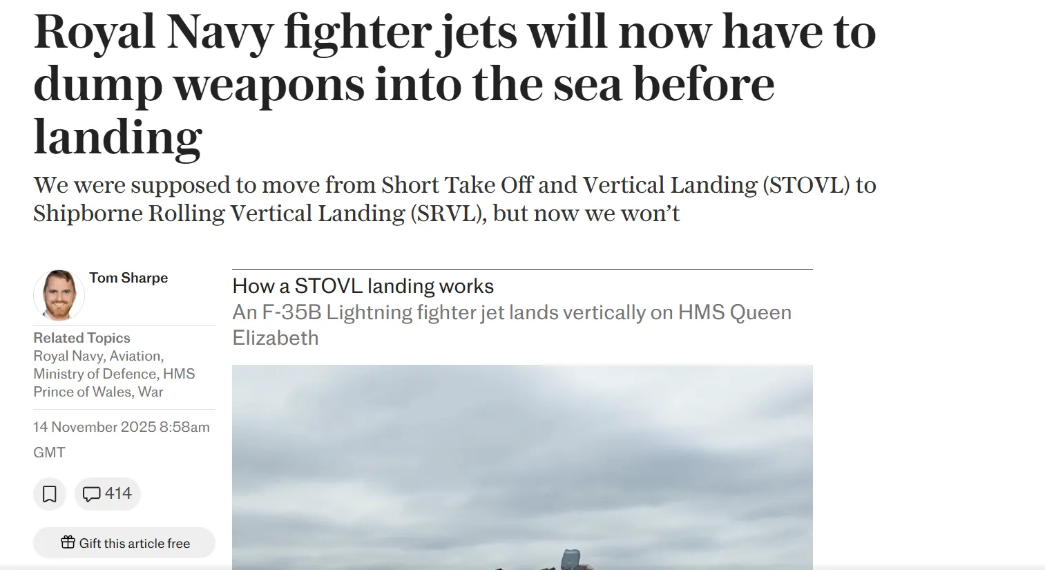 Dlaczego brytyjskie F-35B będą zrzucać broń do oceanu — The Telegraph