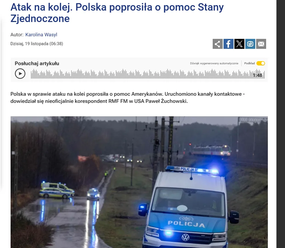 Польща просить США допомогти розслідувати диверсії на залізниці — RMF24