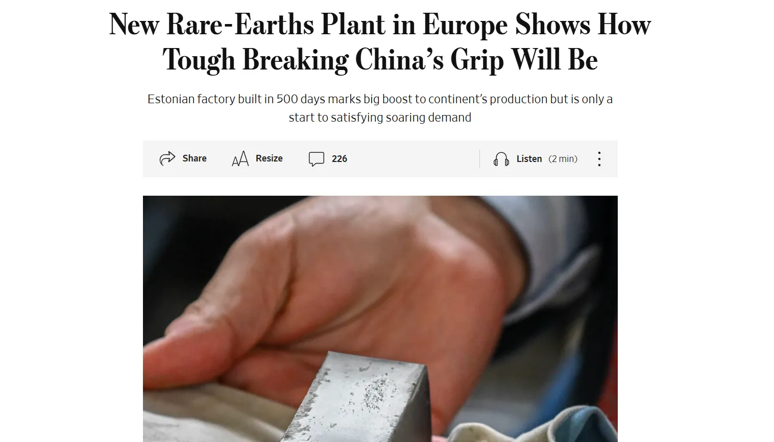 Chiny utrzymują 90% kontroli nad rzadkimi metalami ziem rzadkich pomimo prób Unii Europejskiej — WSJ