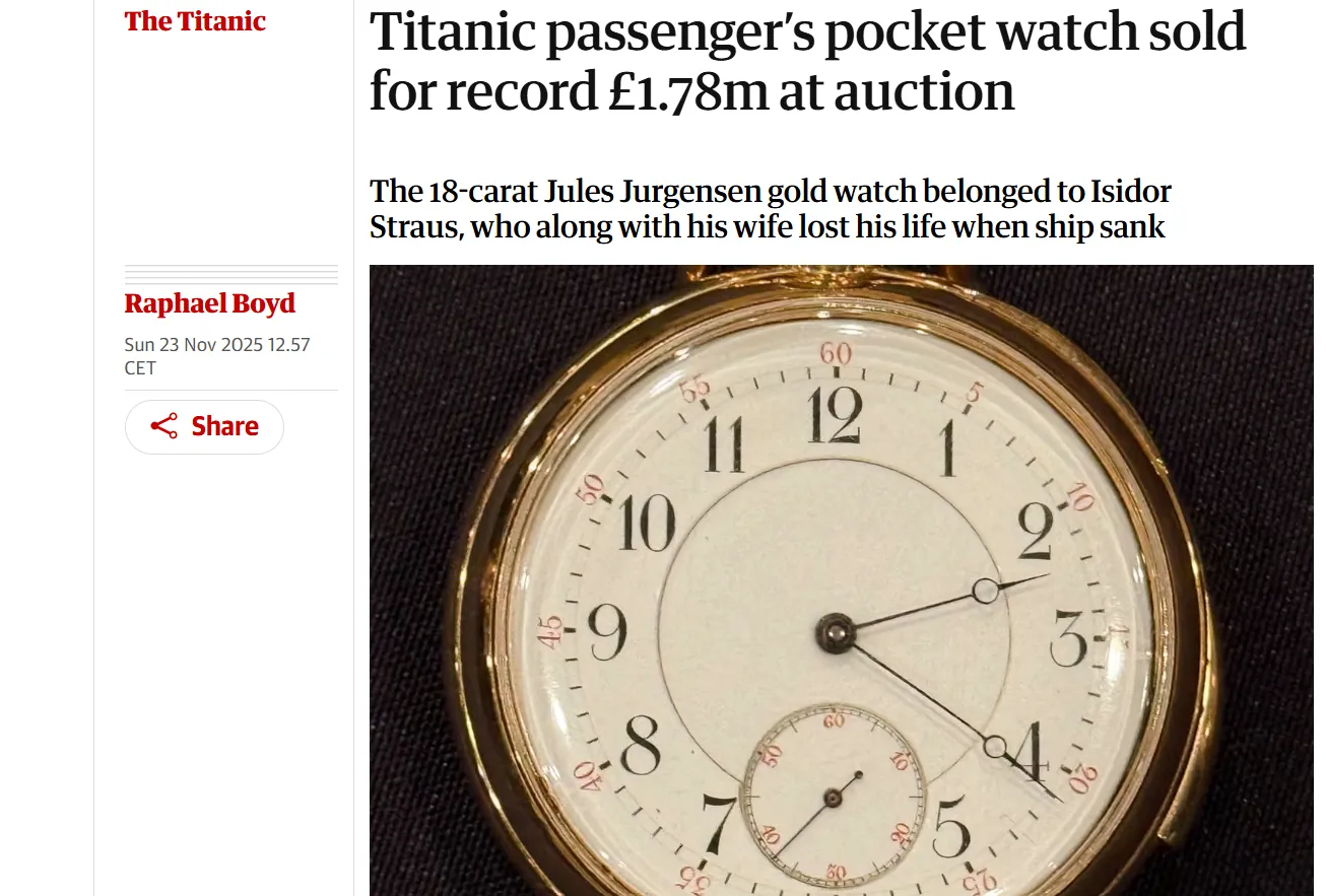 Золотий годинник пасажира Титаніка продано за £1,78 млн — The Guardian