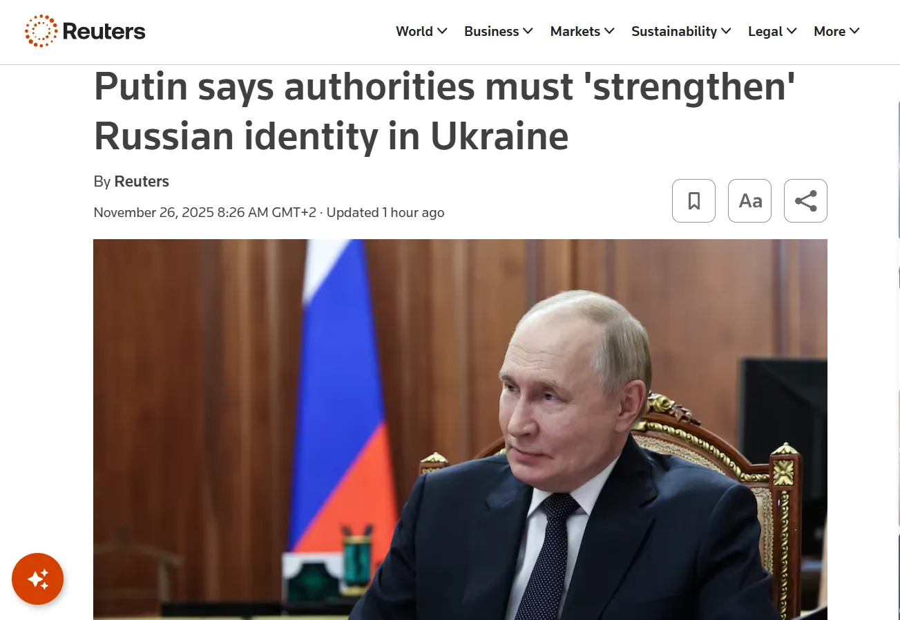 путін ставить за мету зробити 95% населення росії росіянами до 2036 року — Reuters