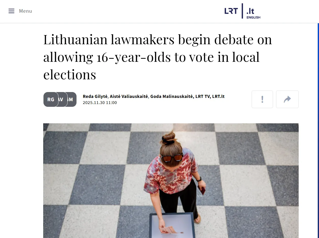Литва розглядає можливість дозволити голосування з 16 років — LRT