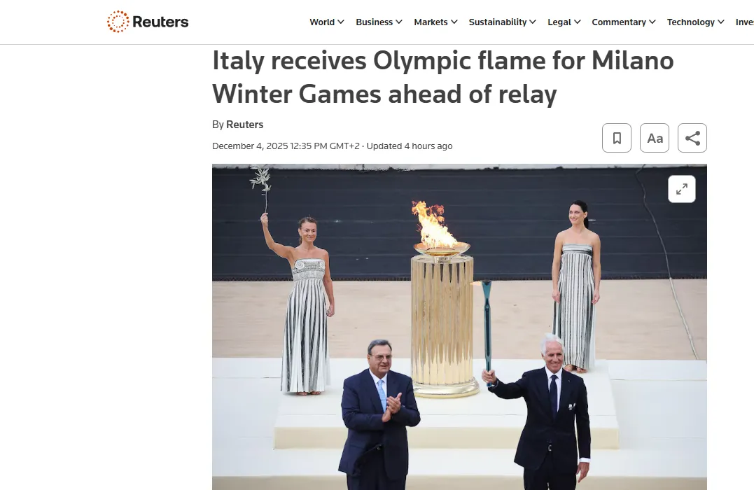 Італія запалила олімпійське полум'я для Ігор-2026 — Reuters