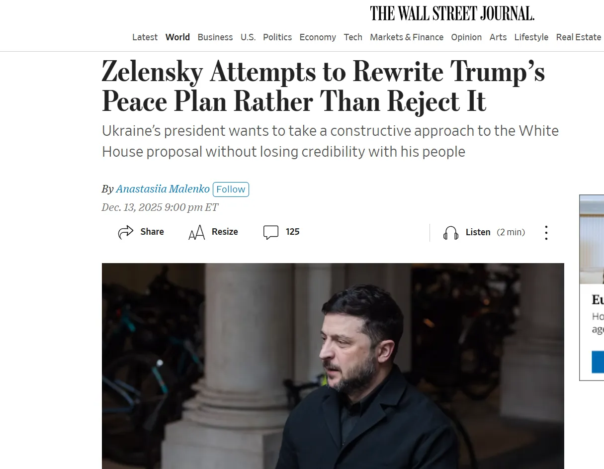 Зеленський відповідає на мирну ініціативу США формулою «так, але…» — WSJ