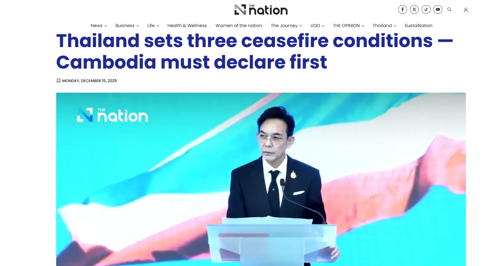 Таїланд висунув жорсткі умови для припинення вогню з Камбоджею — The Nation