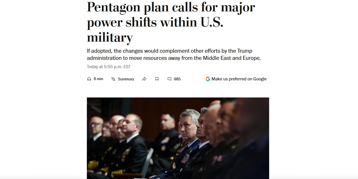 Пентагон готує масштабну реформу системи командування — WP