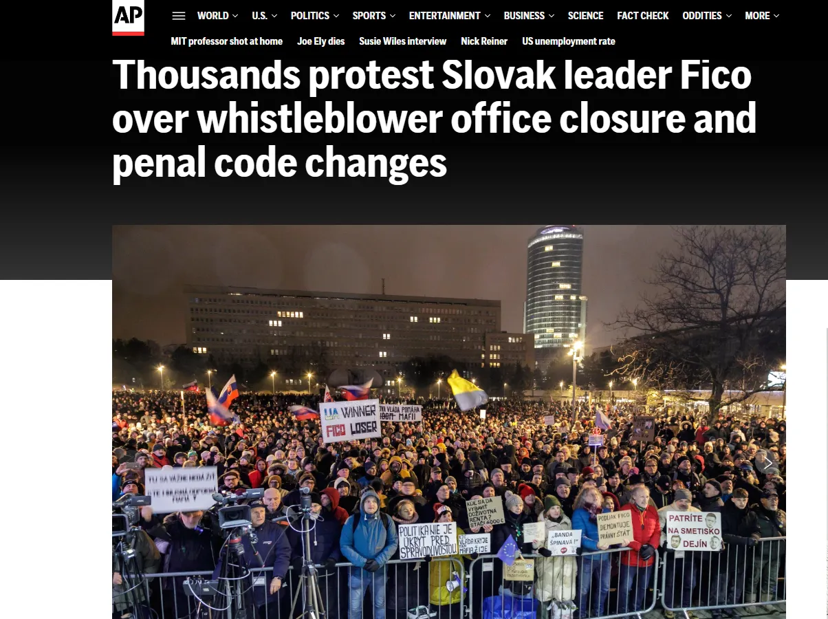 У Братиславі та інших містах Словаччини пройшли мітинги проти Фіцо — AP