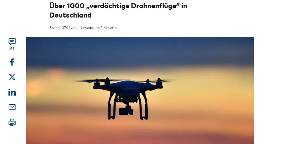 У Німеччині зафіксували понад тисячу підозрілих польотів дронів за рік — Welt