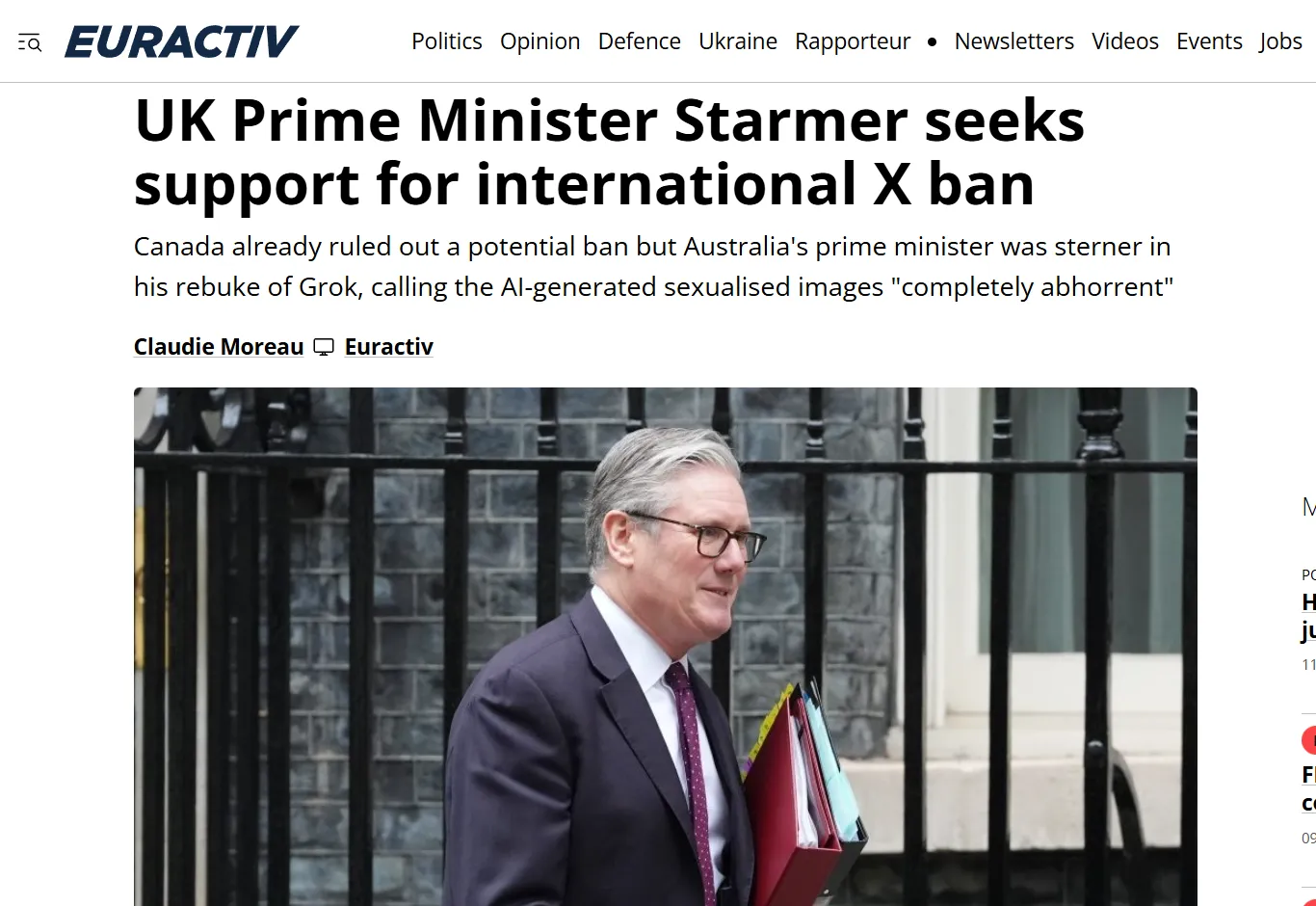 Стармер шукає підтримку для можливої заборони соцмережі X — Euractiv