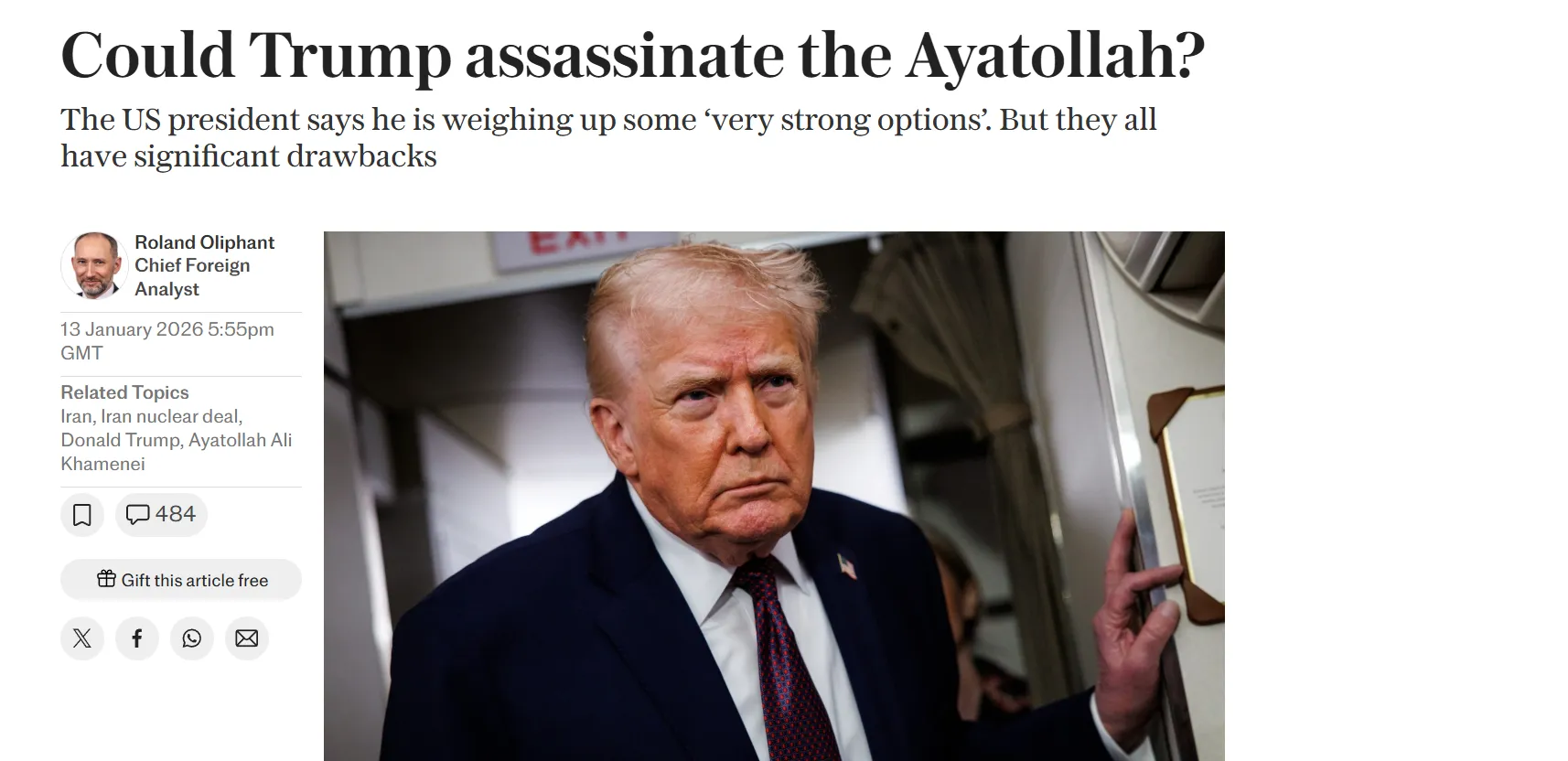 Трамп розглядає чотири варіанти дій проти Ірану — The Telegraph