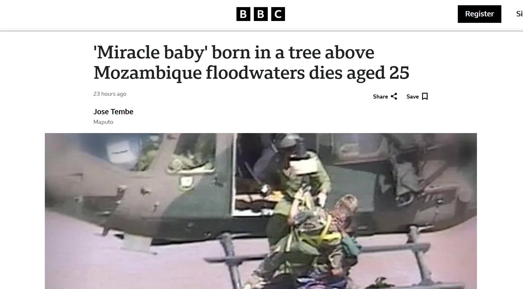 Померла «дитина-диво» з Мозамбіку, народжена на дереві під час повені — BBC