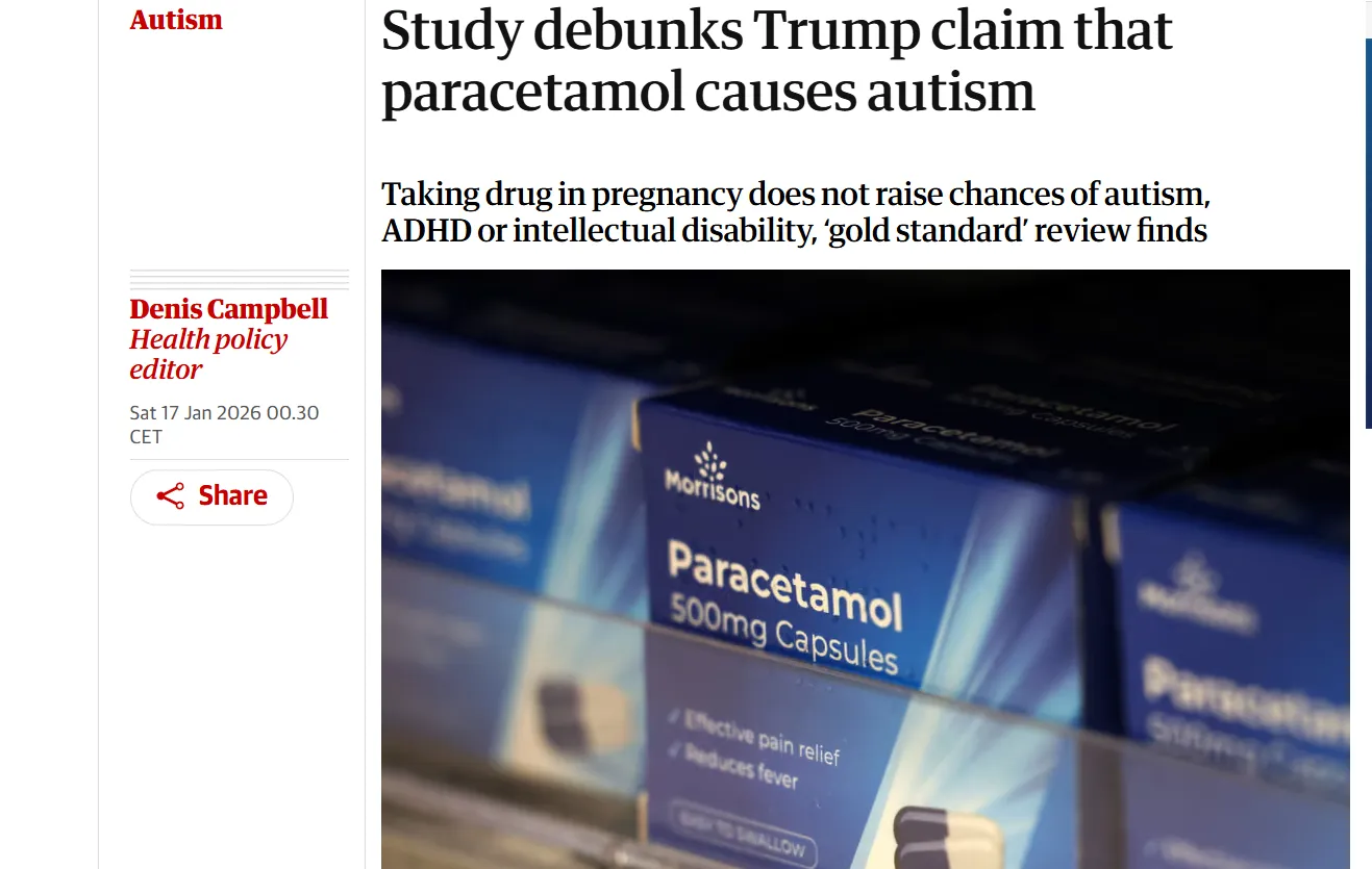 Парацетамол під час вагітності не провокує аутизм