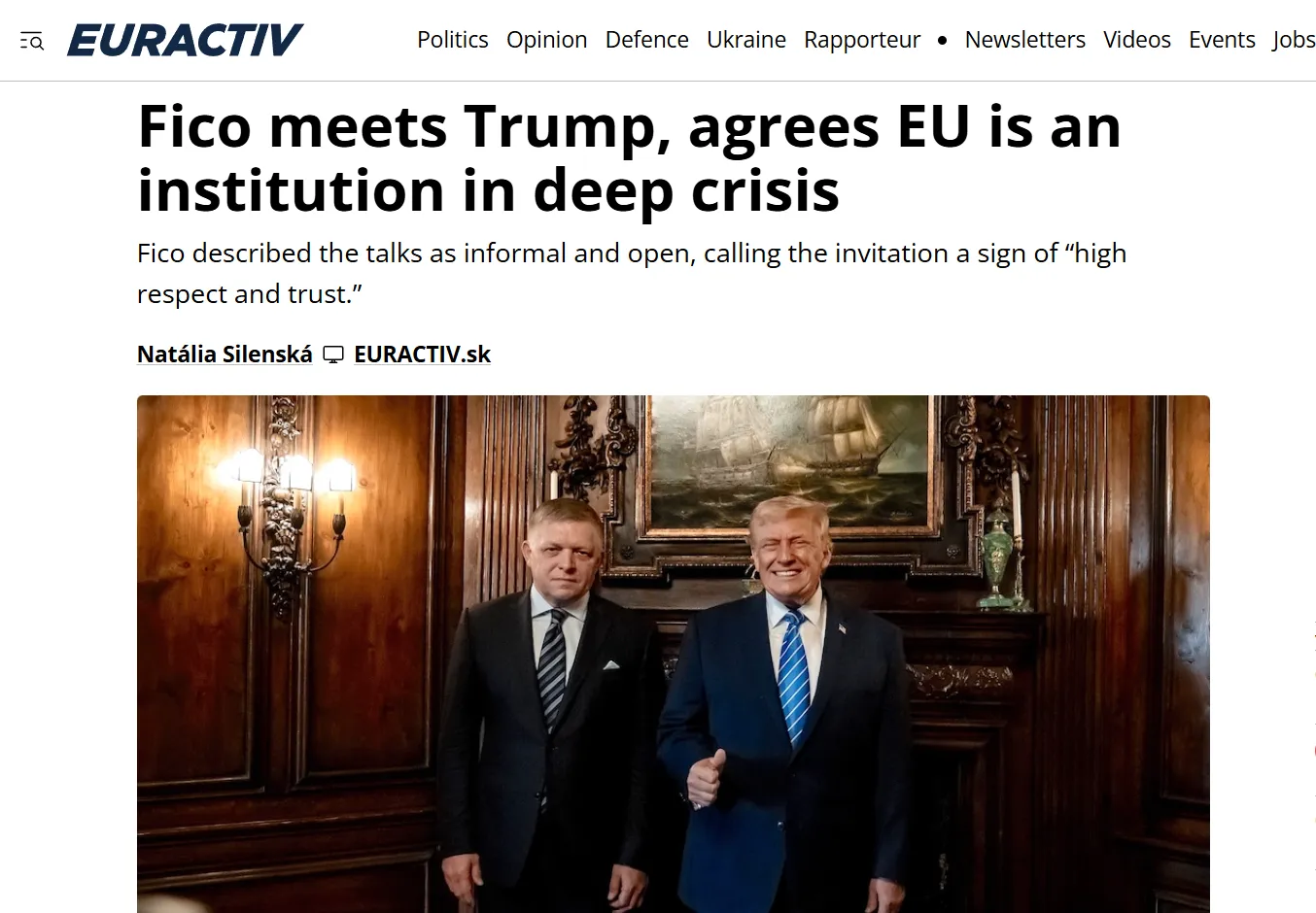 Трамп і Фіцо обговорили Україну та майбутнє ЄС — Euractiv