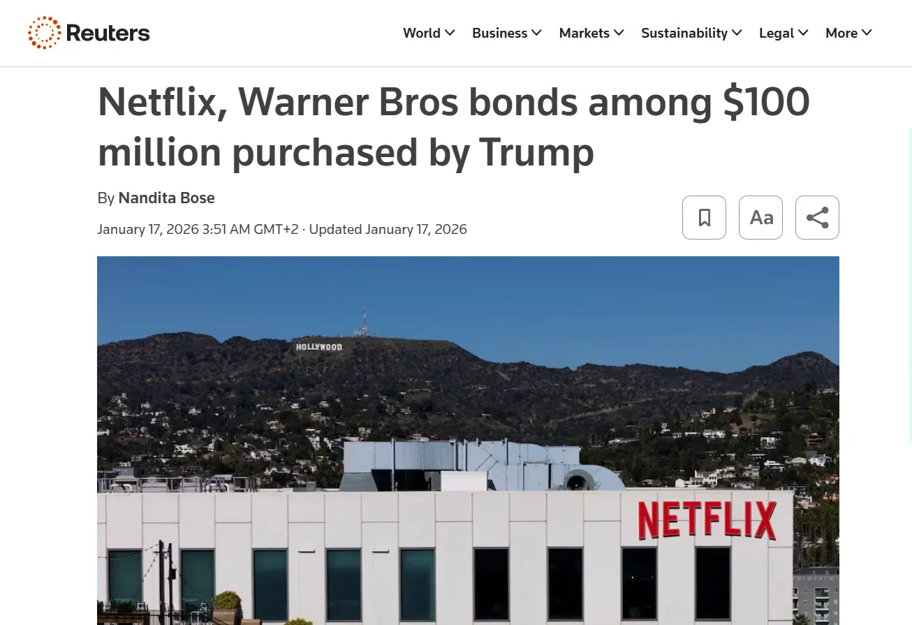 Трамп придбав облігації Netflix та Warner Bros. Discovery — Reuters