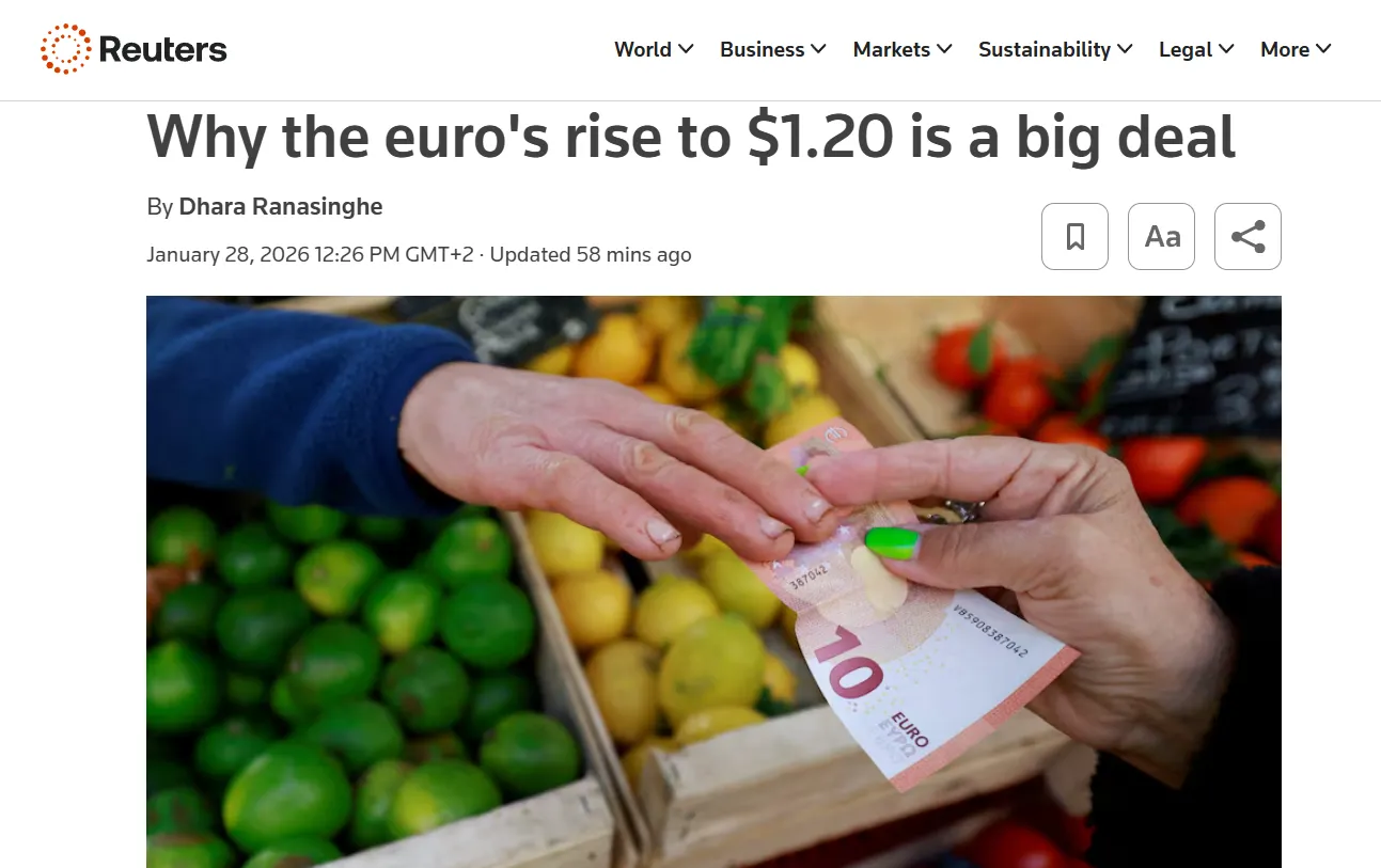 Євро пробило позначку 1,20 долара — Reuters