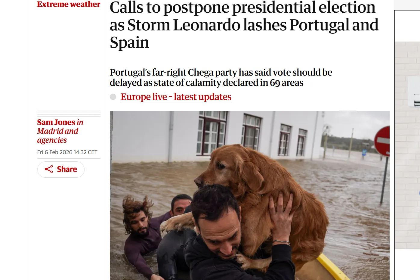 W Portugalii apelują o odwołanie drugiej tury wyborów prezydenckich z powodu silnego sztormu — The Guardian