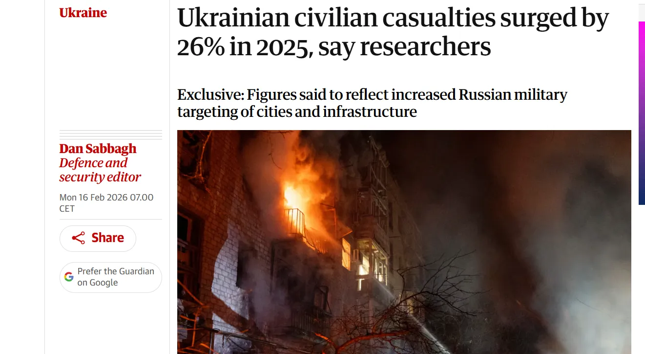 У 2025 році кількість цивільних жертв в Україні зросла на 26% — The Guardian