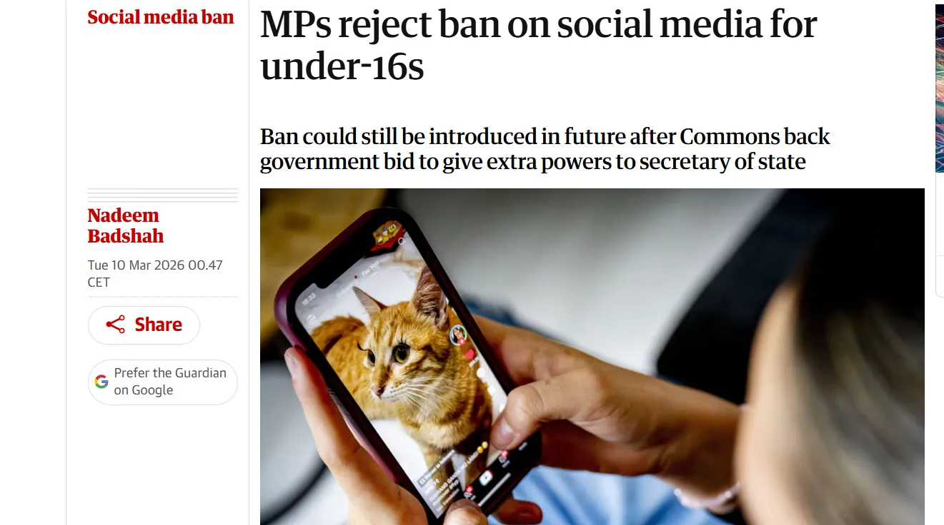 Палата громад Британії не схвалила заборону соцмереж для дітей до 16 років — The Guardian