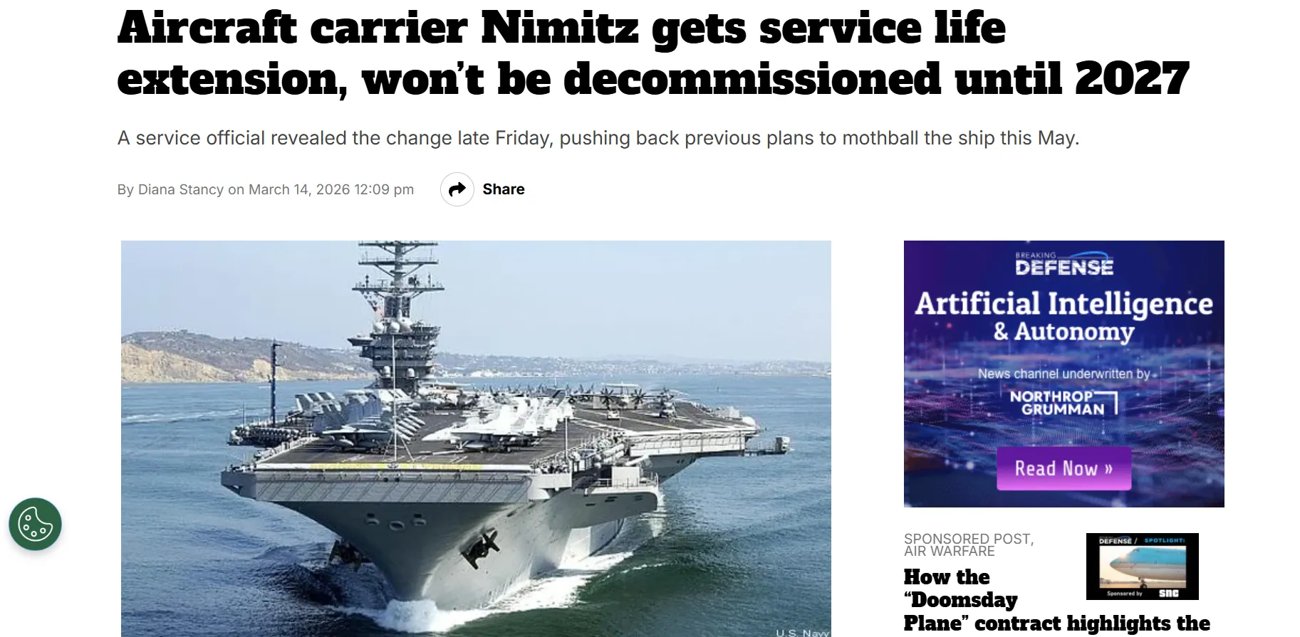 США подовжили термін служби авіаносця «Німіц» до 2027 року