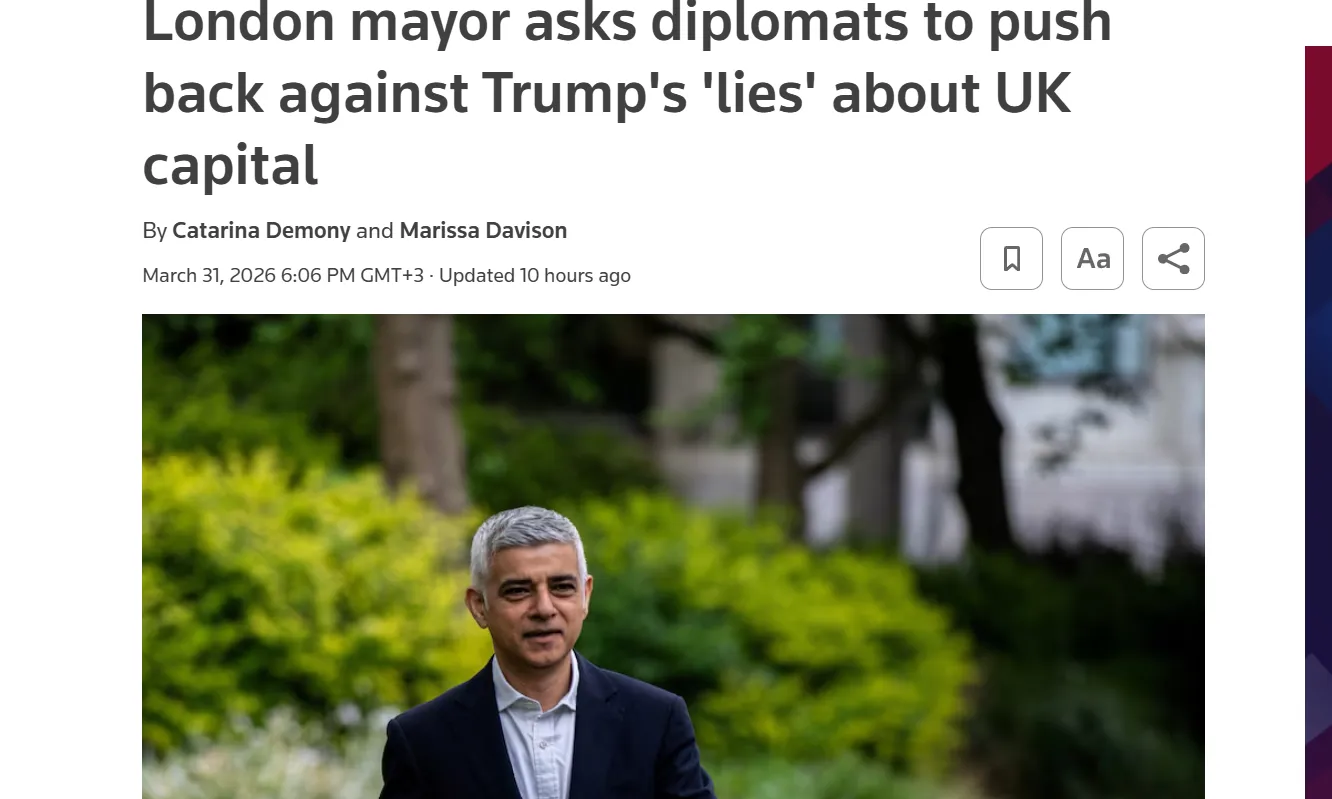 Садік Хан закликав дипломатів спростовувати заяви Трампа про Лондон — Reuters