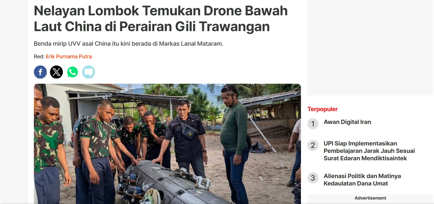 Рибалка в Індонезії виловив китайський підводний дрон — Republika