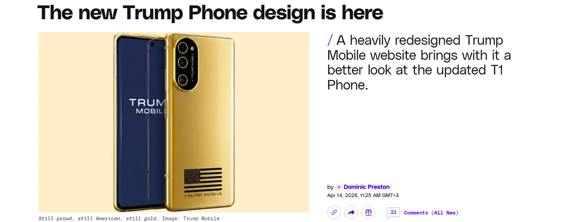 Trump Mobile презентувала фінальний дизайн смартфона T1 Phone — The Verge