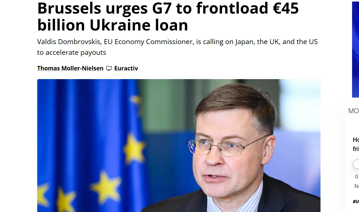 Брюссель терміново тисне на G7 через 45 млрд для України — Euractiv