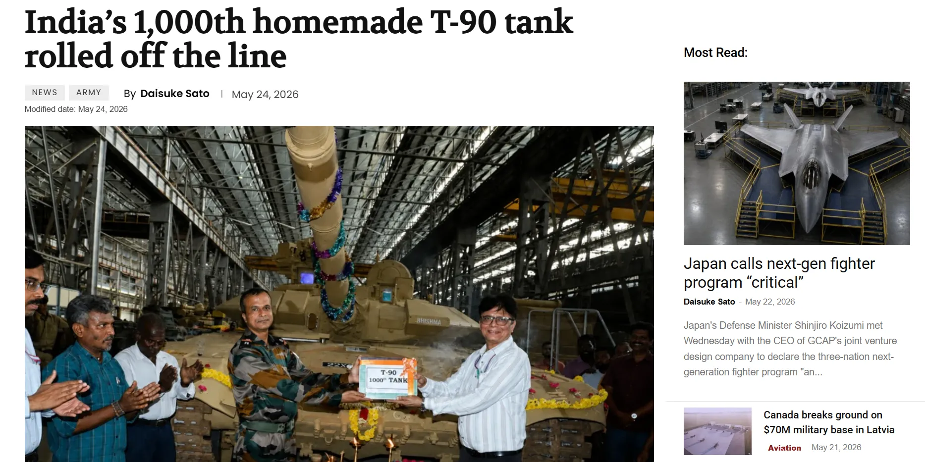 В Індії випустили 1000-й танк Т-90 місцевого виробництва — Defence Blog