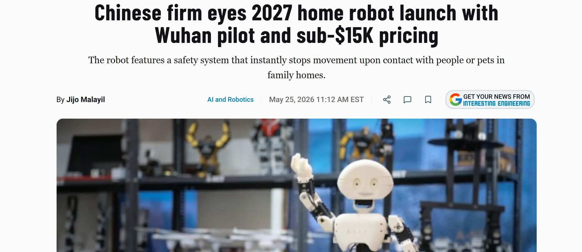 A Chinese company is preparing to launch a home butler robot — IE