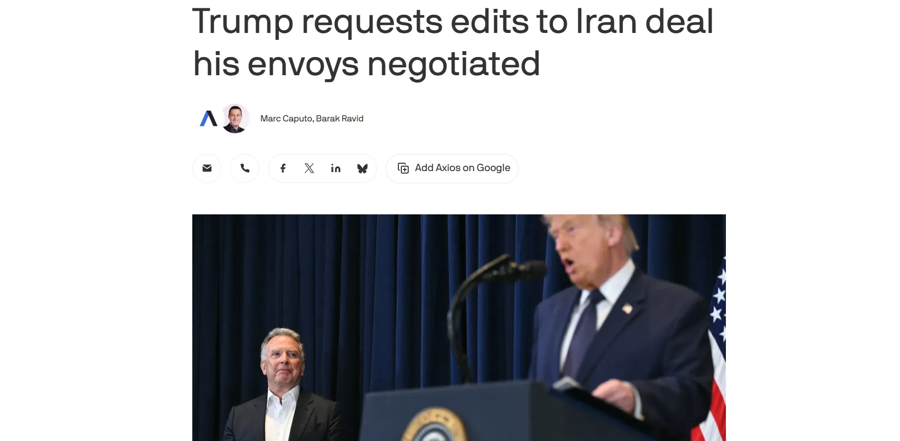 Трамп хочет внести изменения в согласованный с Ираном меморандум — Axios