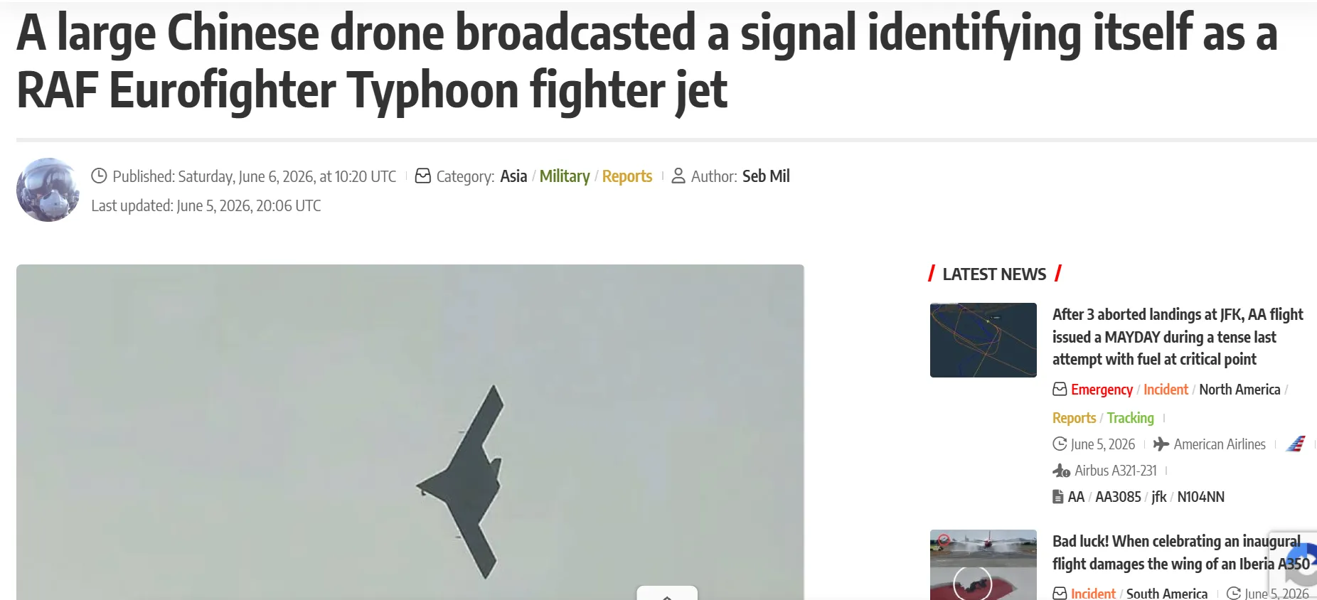 A Chinese drone posed as a British fighter jet, and the tracking system fell for it