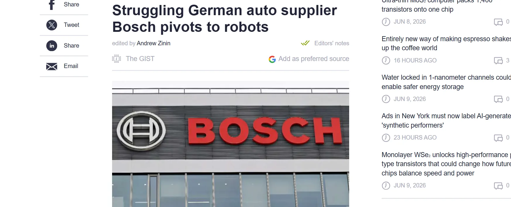 Німецький постачальник Bosch переходить на роботототехніку — Techxplore