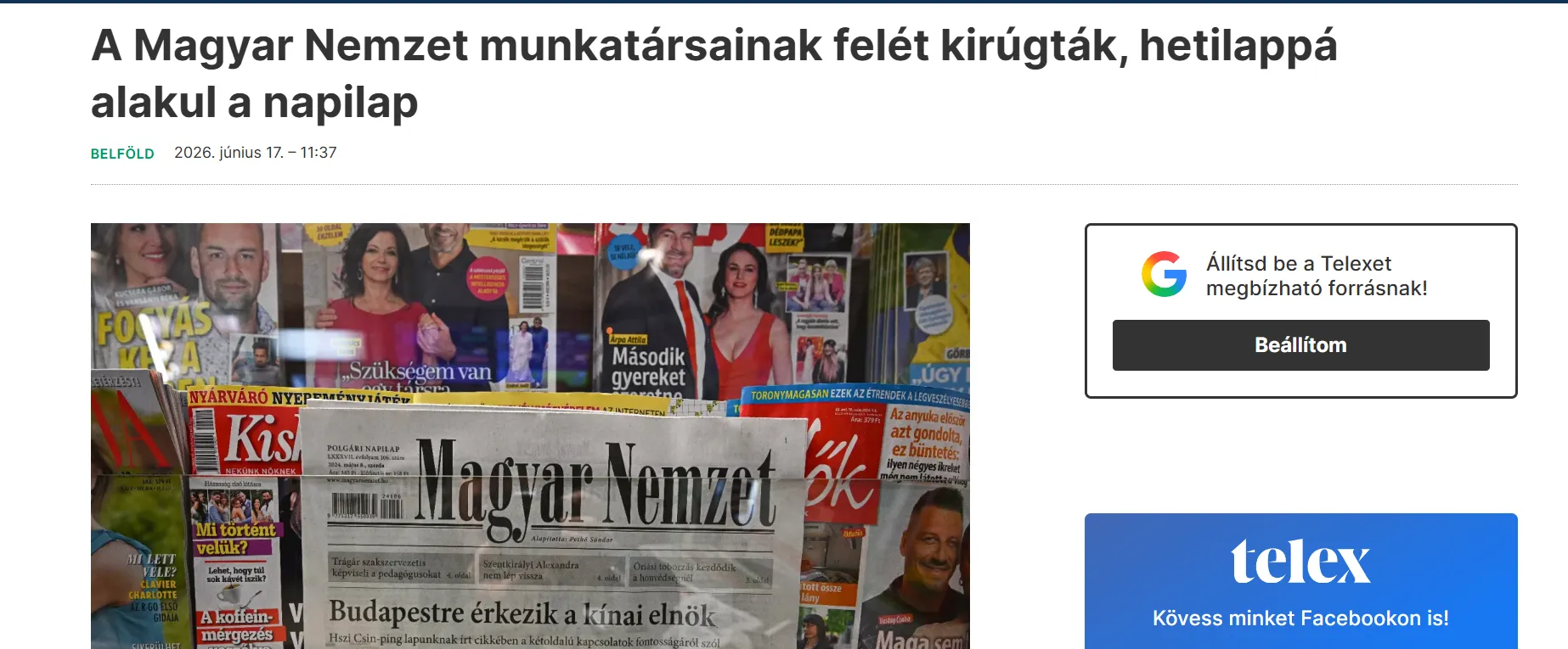 In Hungary, employees of a publication belonging to the media empire from the Orbán era are being laid off en masse — Telex